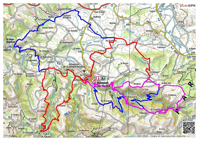 tracés des 6 boucles au depart du camping aveyron copie